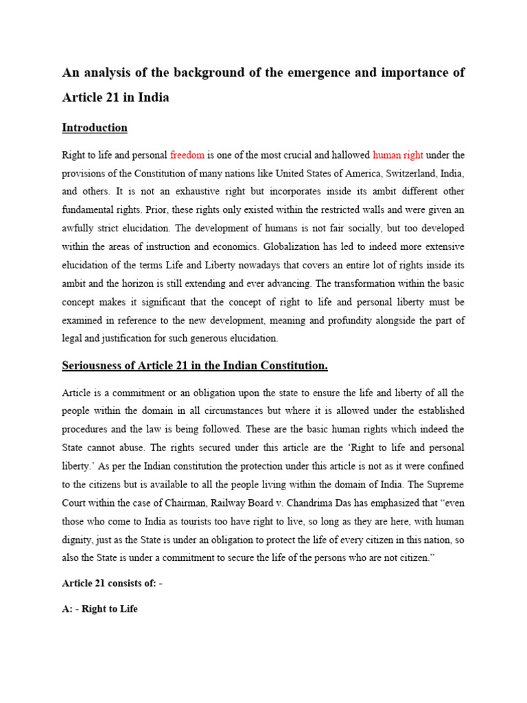Article 21 VOB BHAVISHYA (EDITED) | PDF | Civil Liberties | Public Law
