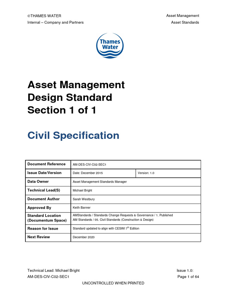 AM-DES-CIV-C02-SEC1 of 1 (Civil Specification) | PDF | Pipe (Fluid ...