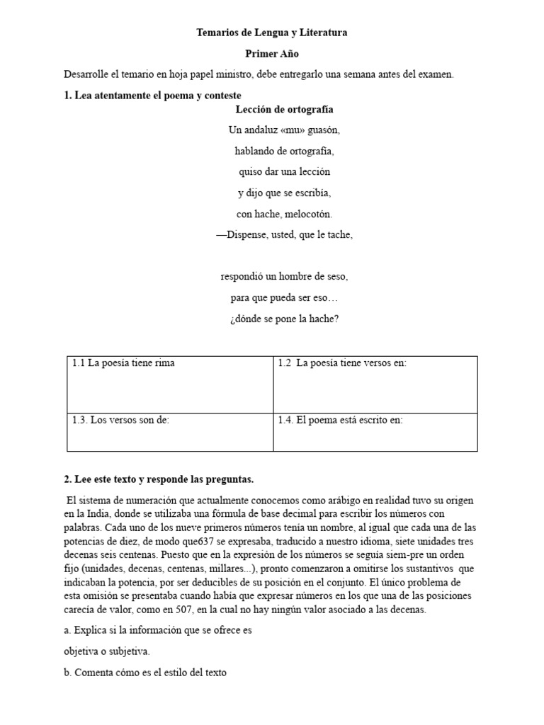 Temario de Lengua y Literatura 5° Primaria | PDF | Poesía | Lingüística