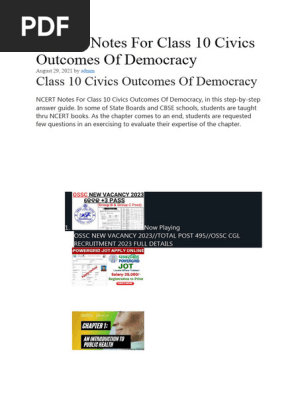 NCERT Notes For Class 10 Civics Outcomes Of Democracy