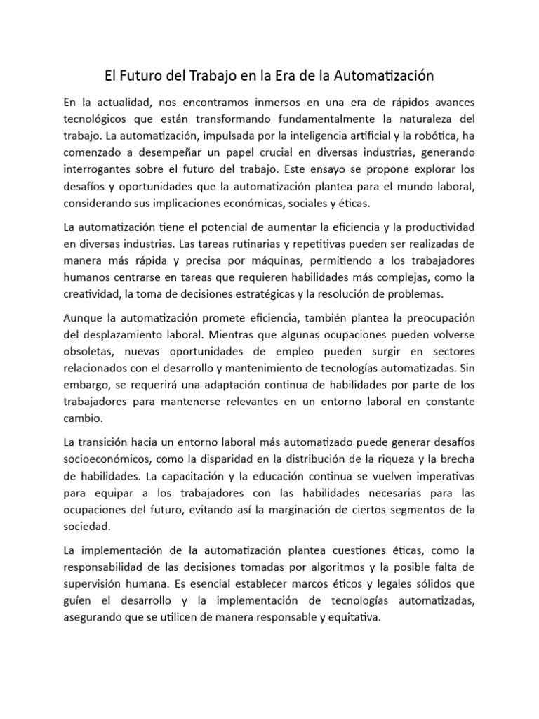 El Futuro Del Trabajo en La Era de La Automatización | PDF | Sociedad ...