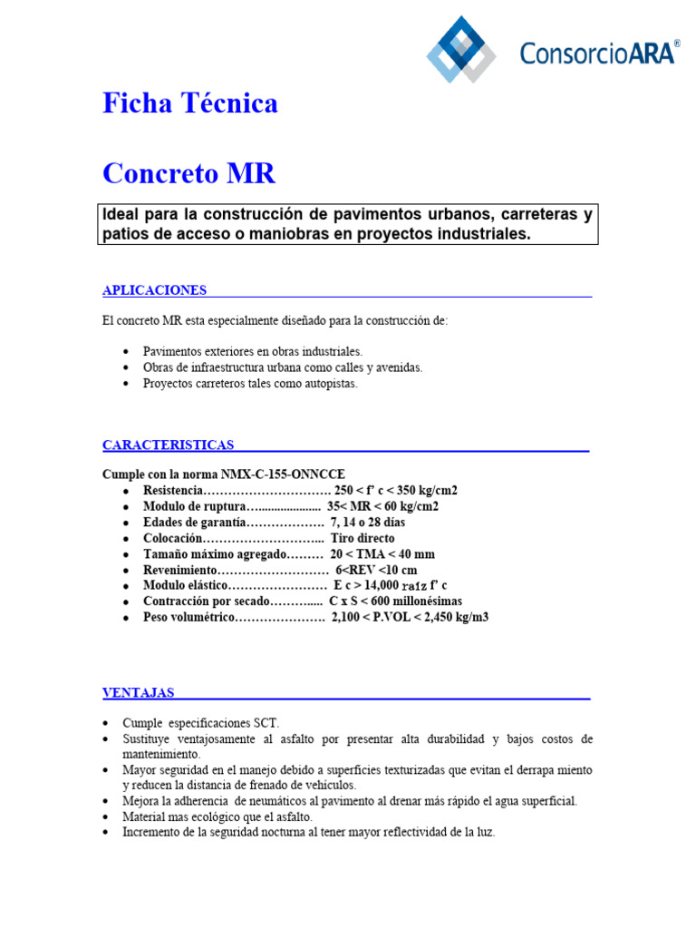 Ficha Técnica de Concreto MR 40 | PDF
