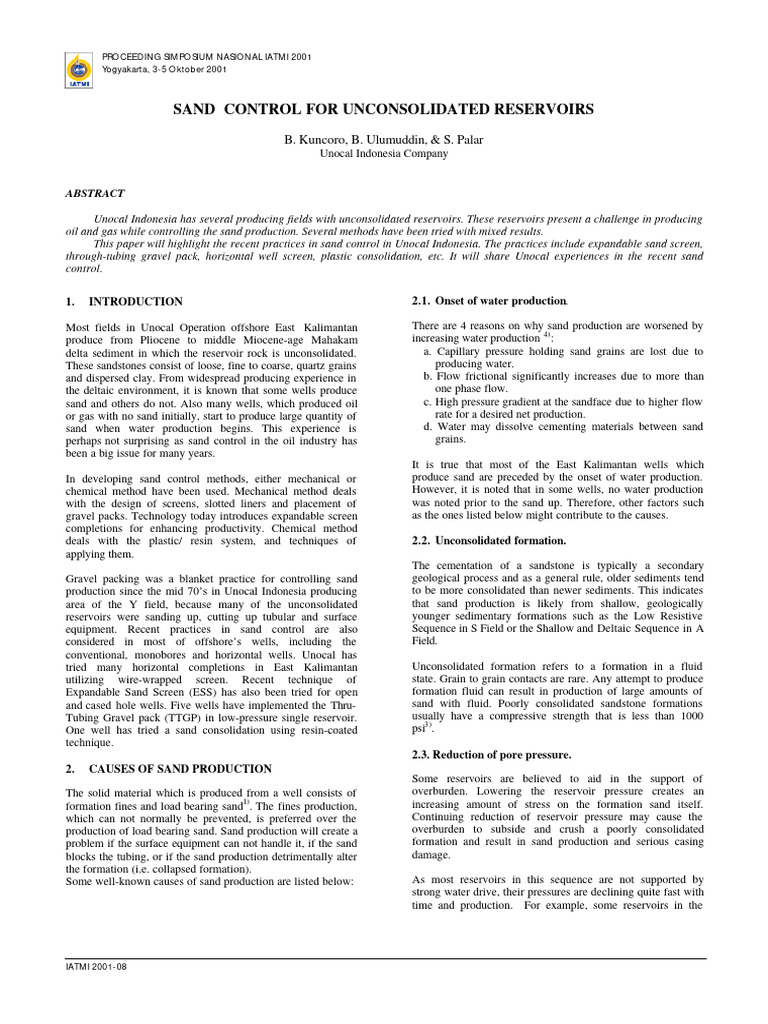 Sand Control Methods in Unconsolidated Reservoirs | PDF | Petroleum ...