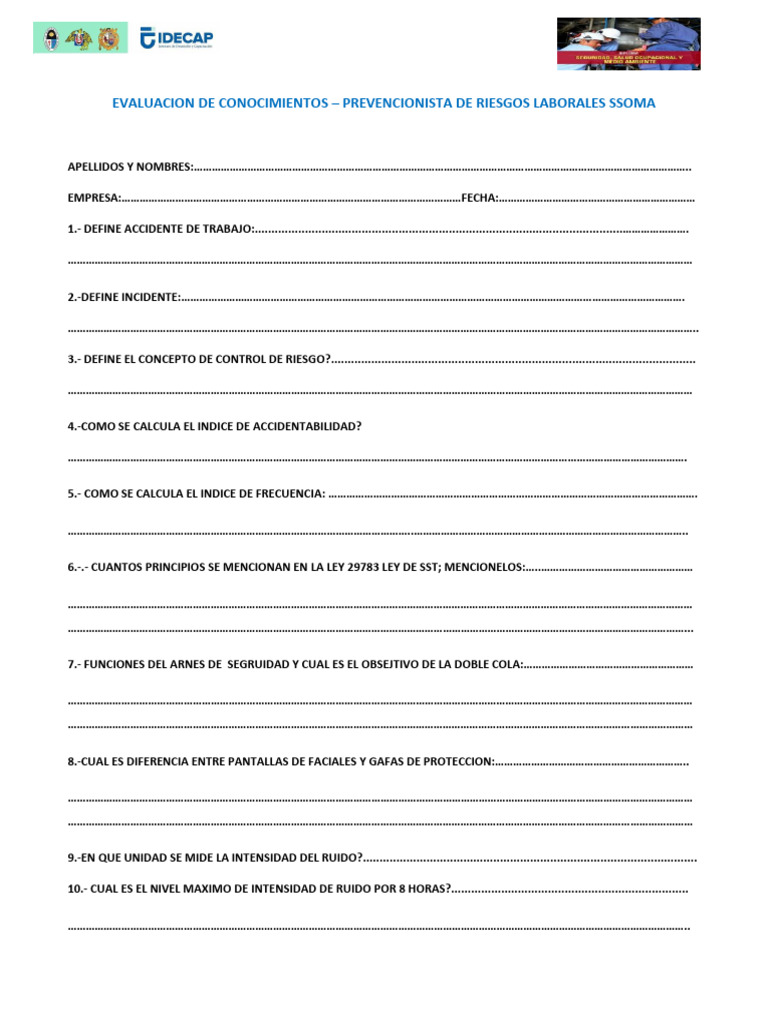 Evaluacion De Conocimientos Pdf