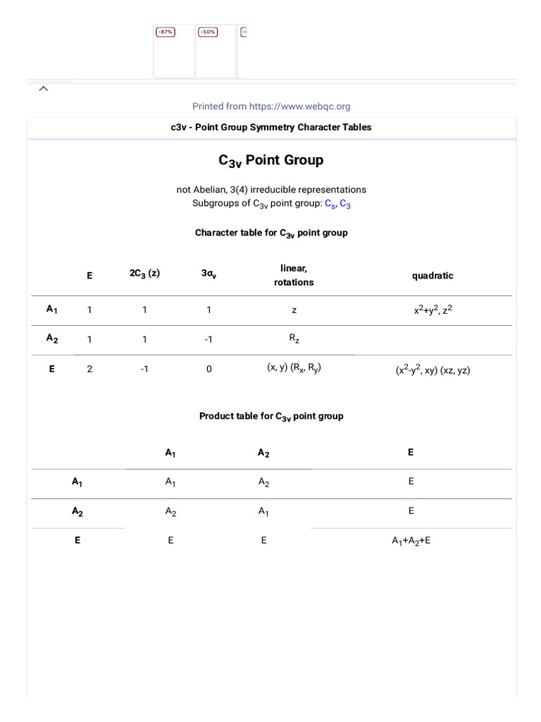 c3v - Point Group Symmetry Character Tables | PDF