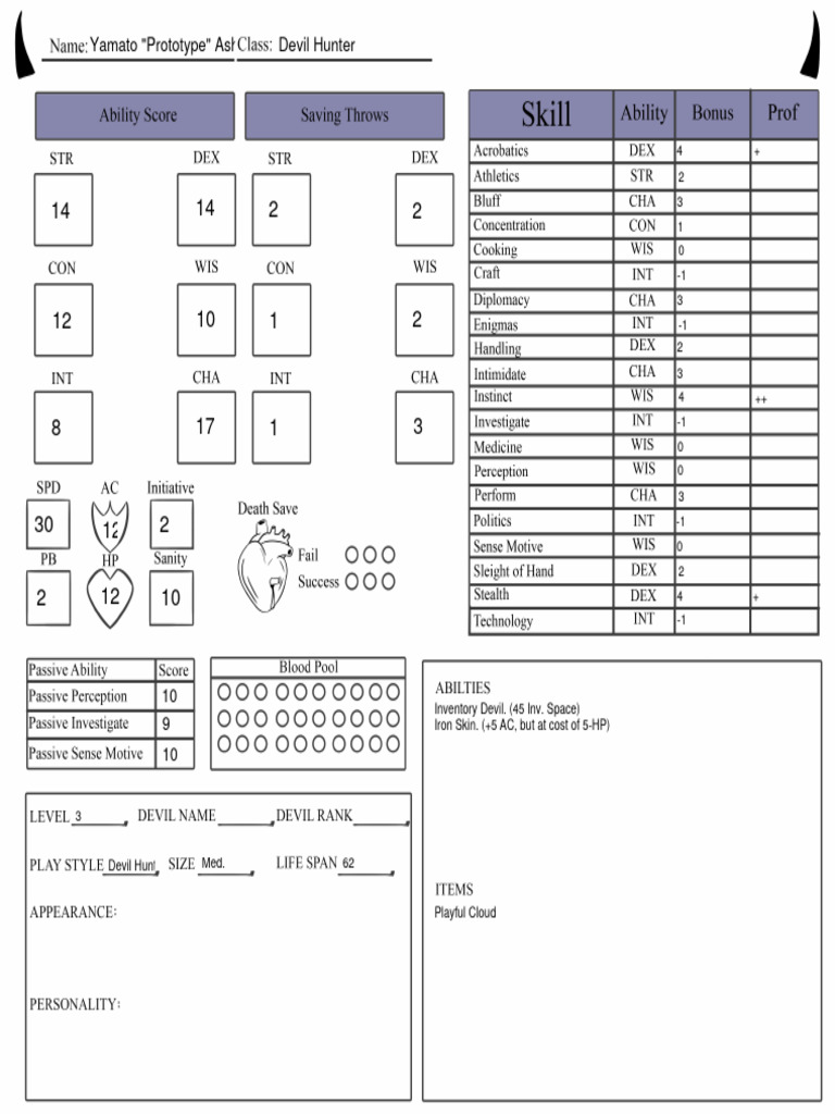 Character sheet interactive pdf