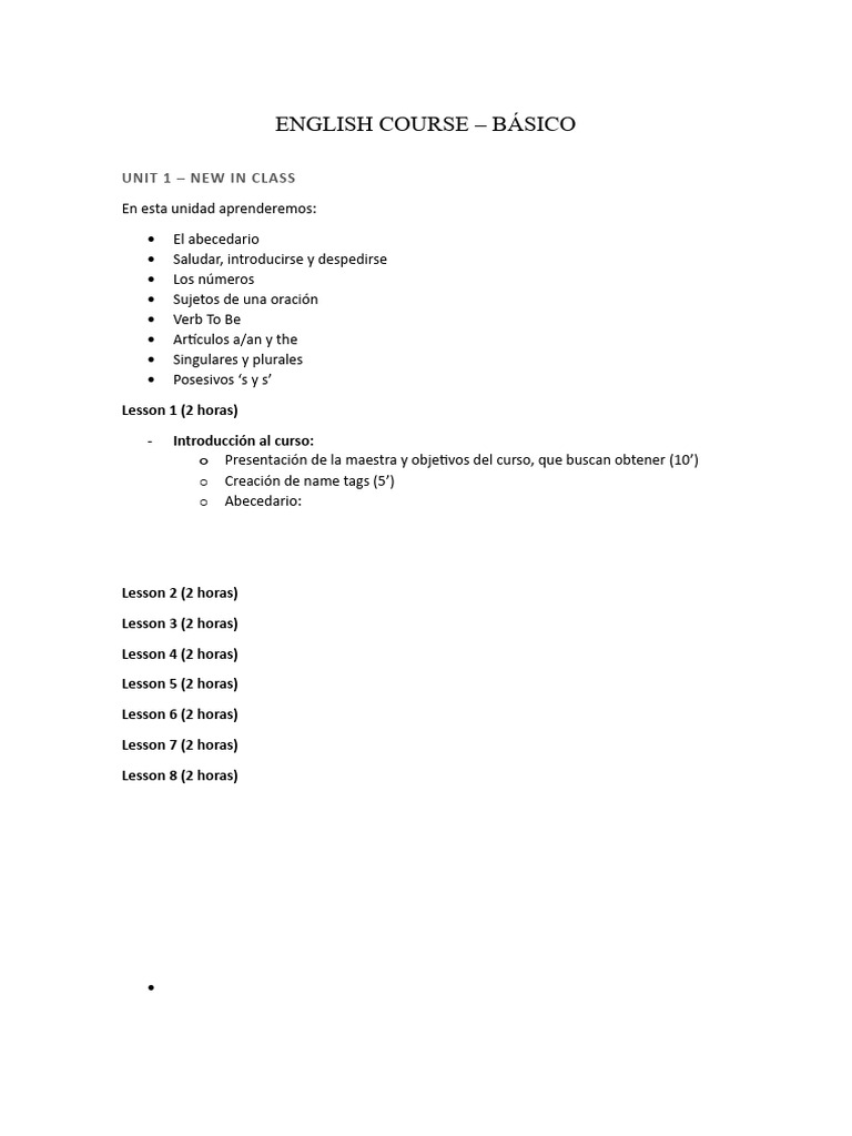 English courses planner pdf