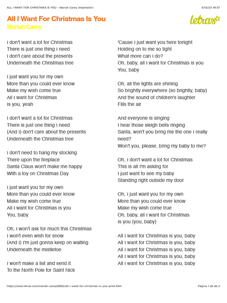 all i want for christmas is you - mariah carey (impresión) | pdf