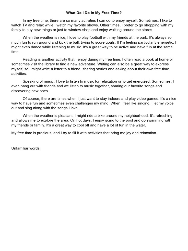 What Do I Do in My Free Time | PDF