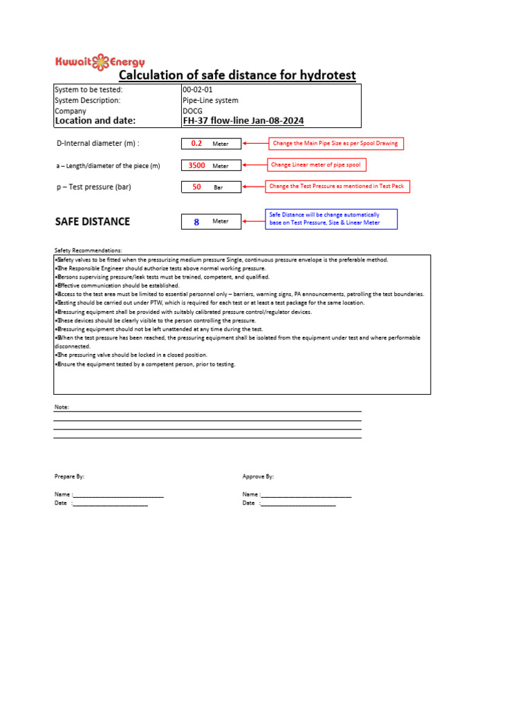 Hydrotest Safe Distance Calculation Guide | PDF | Pipe (Fluid ...