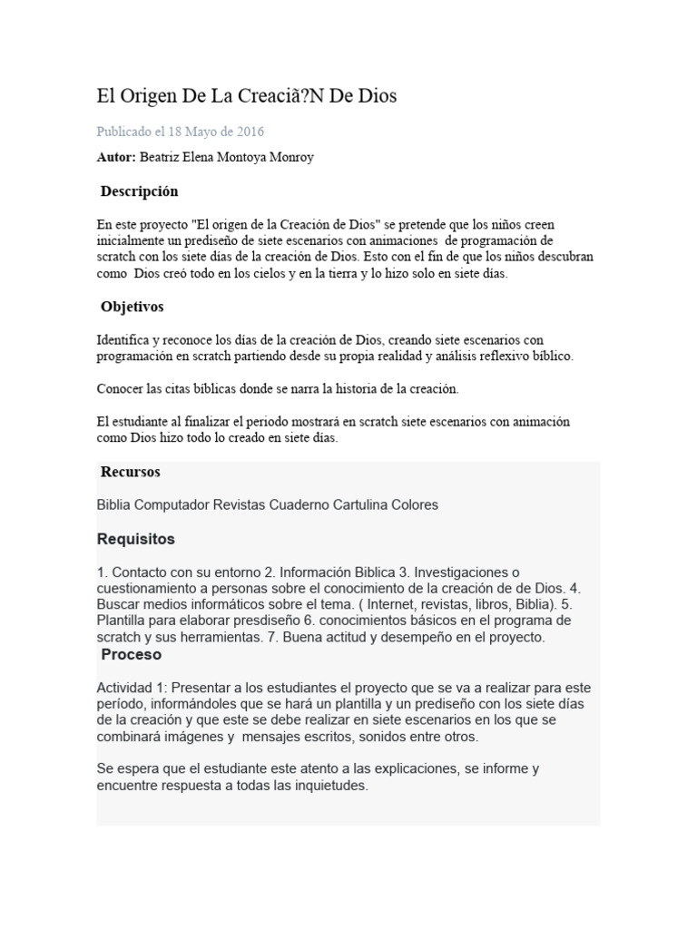 Actividades sobre la Creación de Dios para Niños | PDF | Amor | Dios