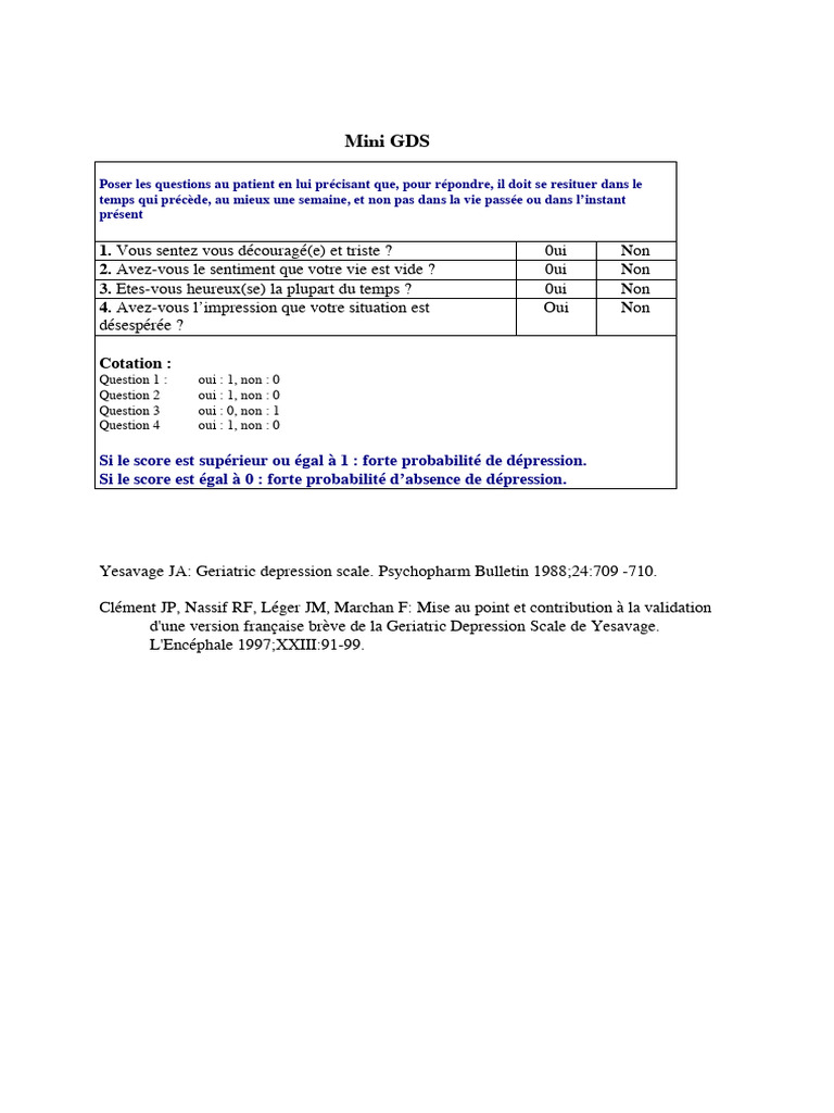 Mini GDS : Évaluation de la Dépression | PDF
