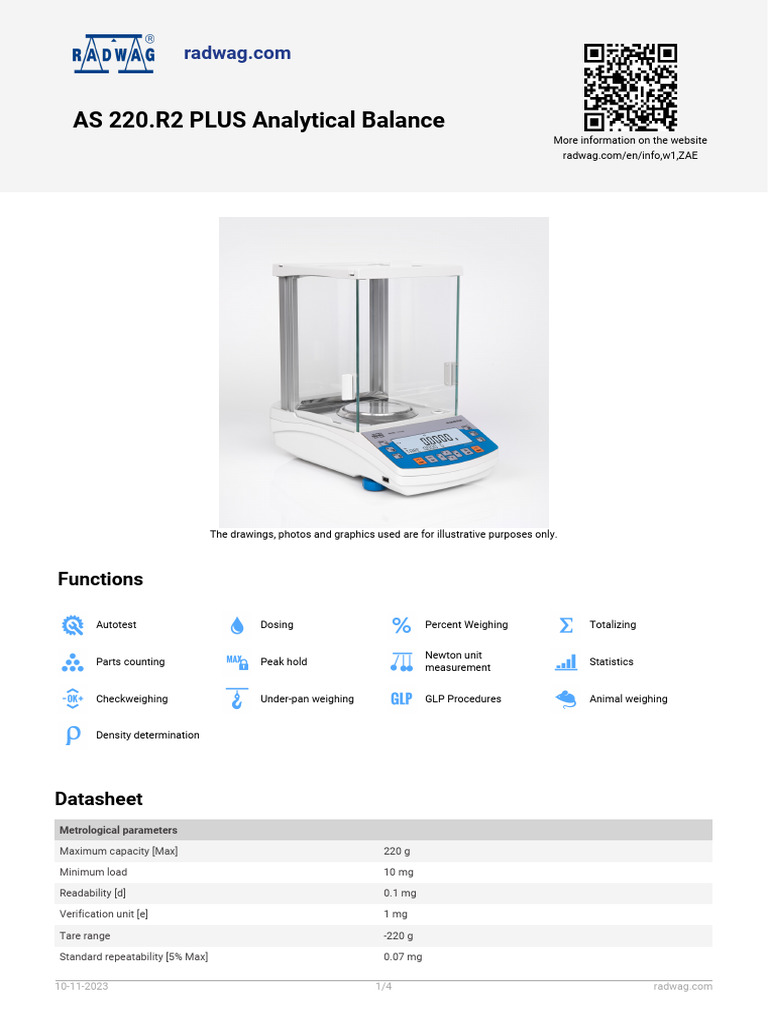 RADWAG Data Sheet As 220 r2 Plus Analytical Balance PDF Weight