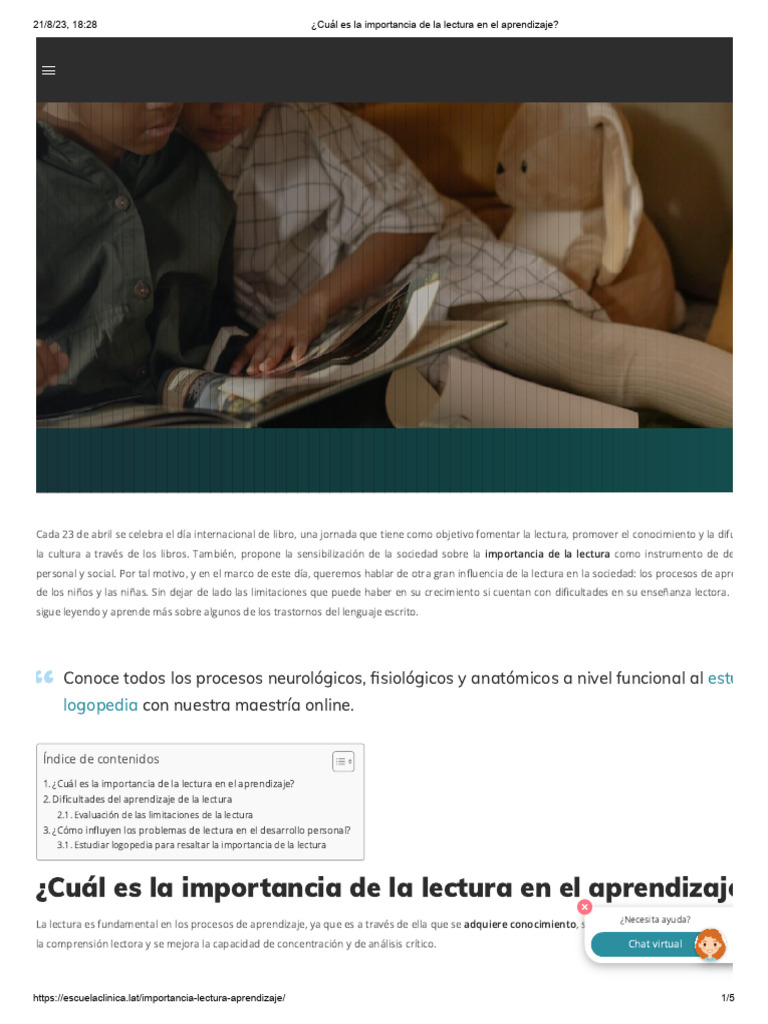 ¿Cuál Es La Importancia de La Lectura en El Aprendizaje | PDF ...
