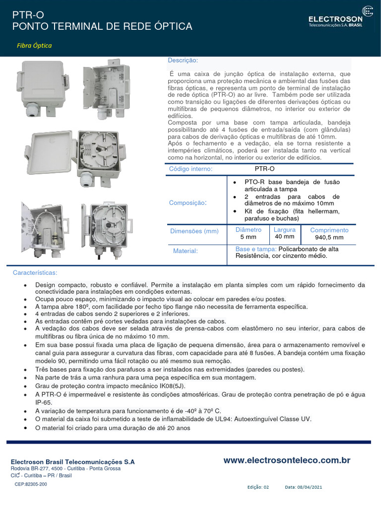 Ptr-O Ponto Terminal de Rede Óptica | PDF | Ótica | Ciências Físicas
