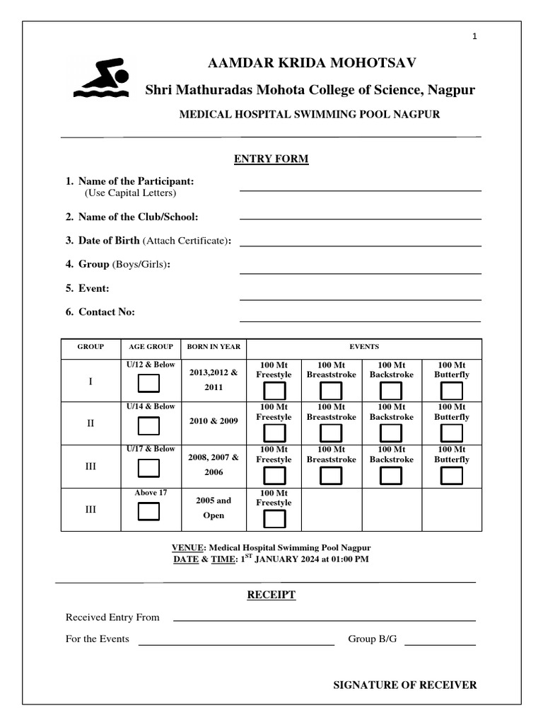 Nagpur Swimming Competition Entry Form | PDF | Swimming (Sport) | Swimming