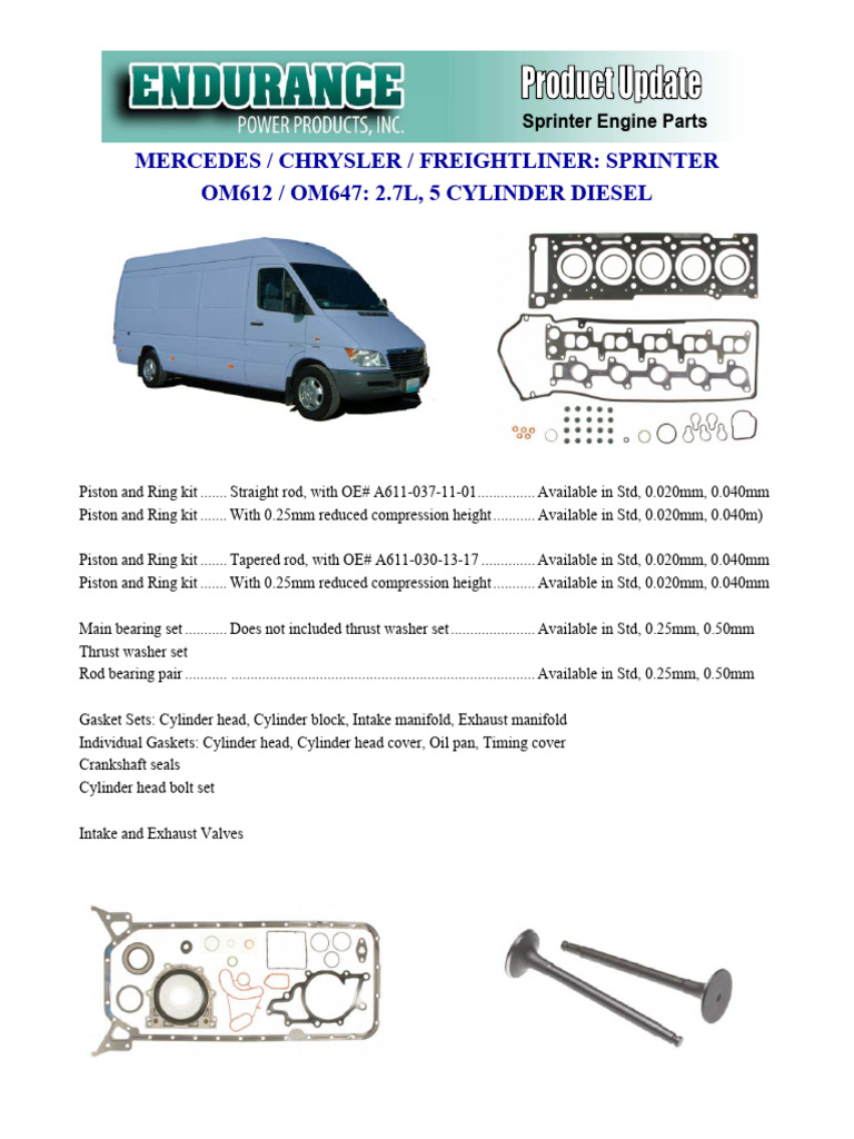 Sprinter Engine Parts Catalog 2.7L Diesel | PDF | Piston | Cylinder ...