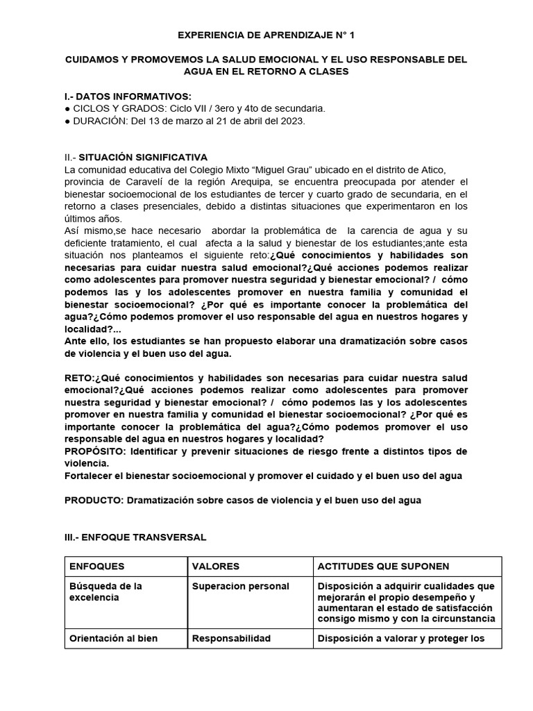 Salud Emocional y Uso del Agua | PDF | Evaluación | Las emociones