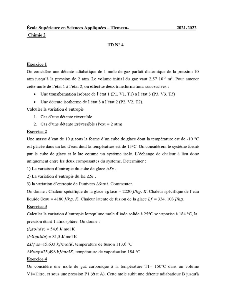 Variations d'entropie en thermodynamique | PDF | Entropie | Grandeur ...