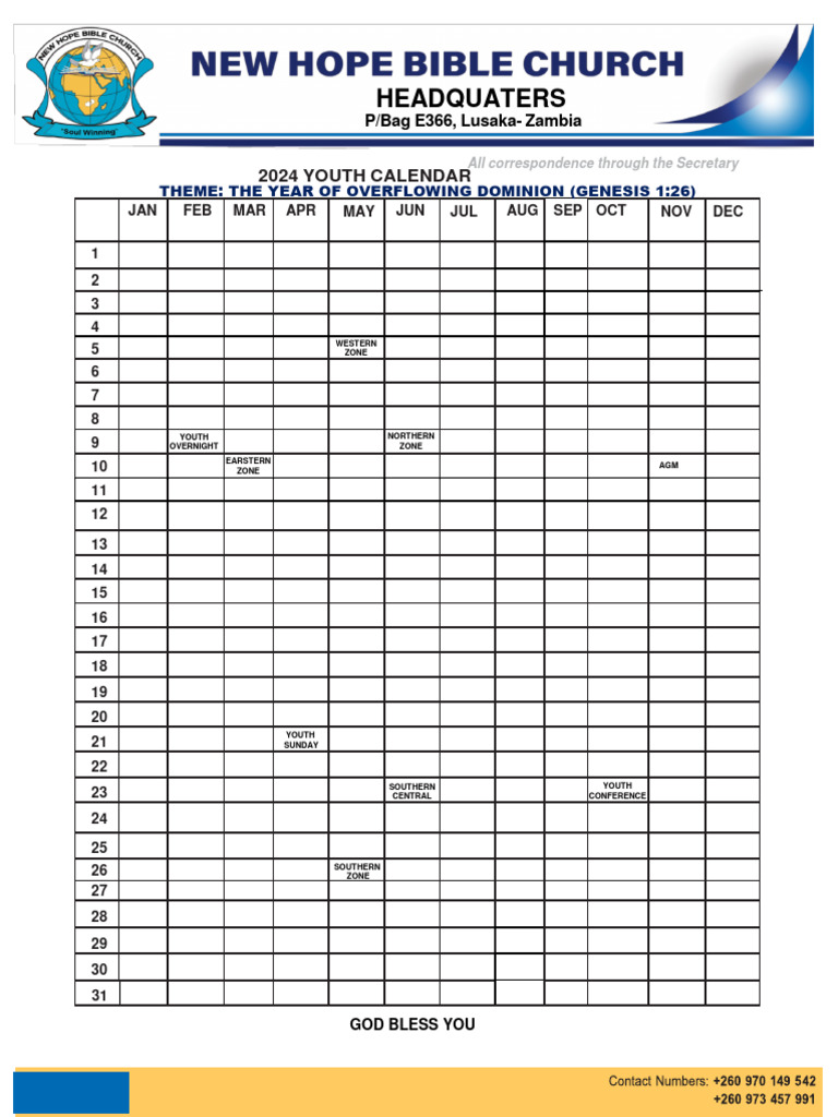 2024 Youth Calendar PDF