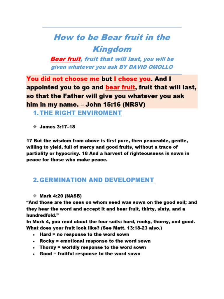 Bearing Lasting Fruit in Faith | PDF | Sowing | Religious Belief And ...
