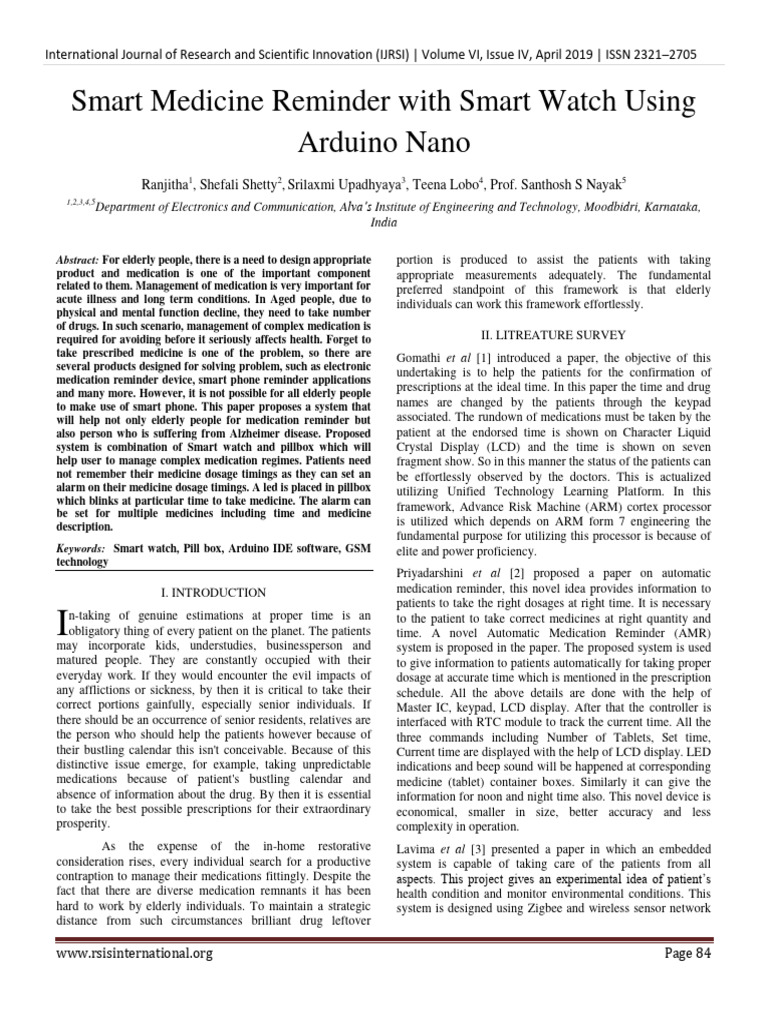 Smart Medicine Reminder With Smart Watch Using Arduino Nano | PDF ...