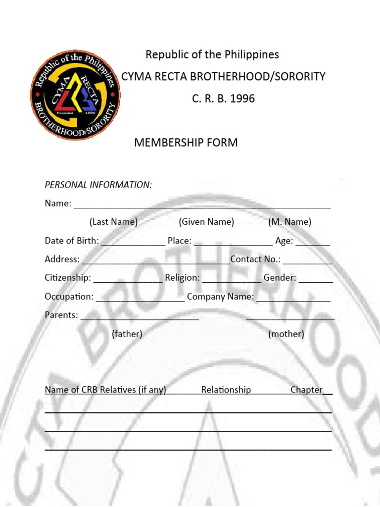 Cyma Recta Brotherhood Membership Form | PDF