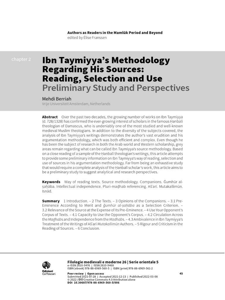 Ibn Taymiyya's Source Methodology | PDF | Umar | Muhammad