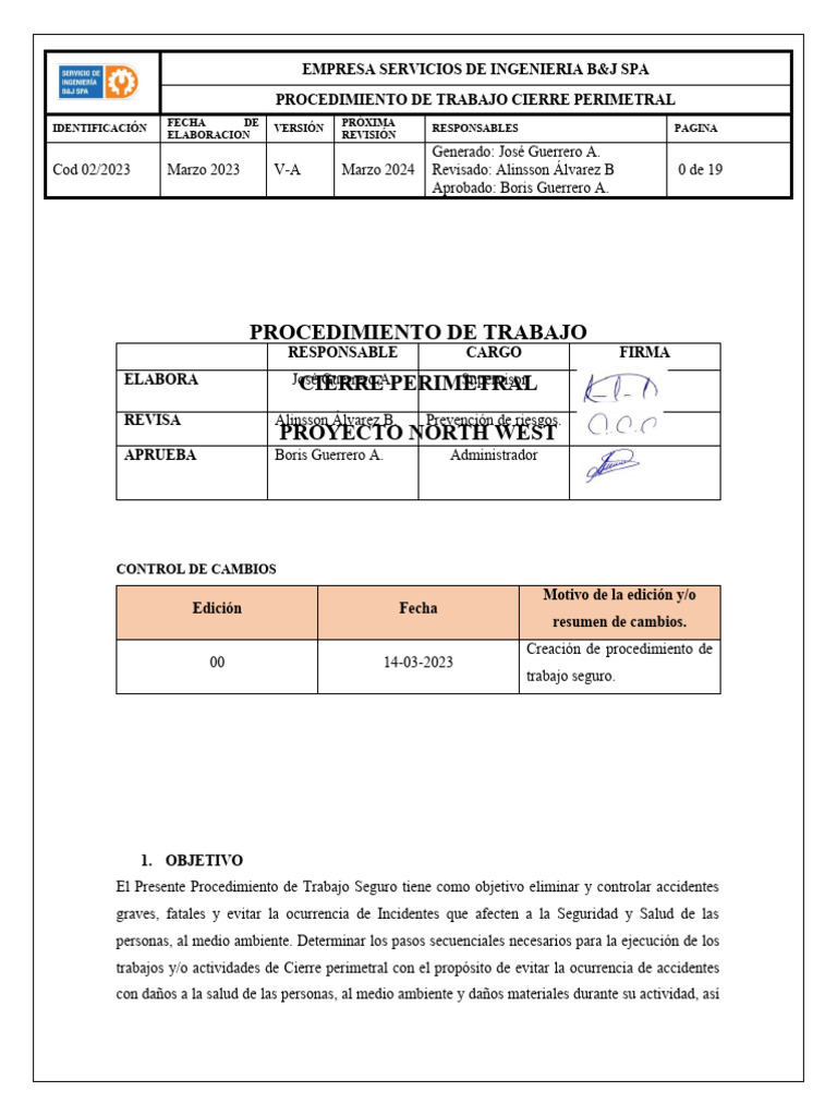 Procedimiento Seguro Cierre Perimetral | PDF | Residuos | Contaminación