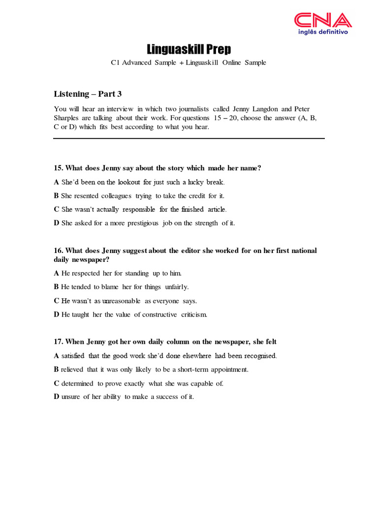 Linguaskill C1 Practice Test Guide | PDF | Color | Historian