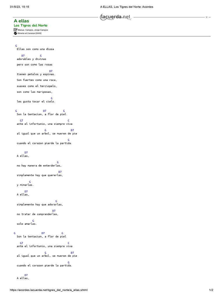 A ELLAS, Los Tigres Del Norte - Acordes | PDF