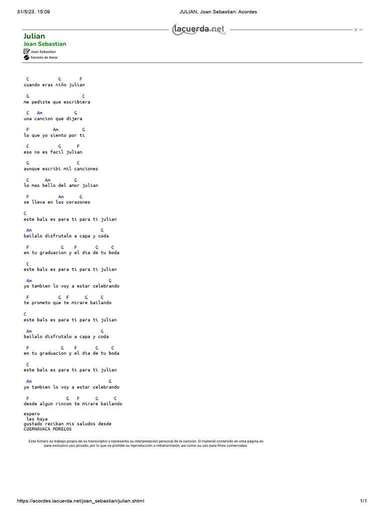 JULIAN, Joan Sebastian - Acordes | PDF