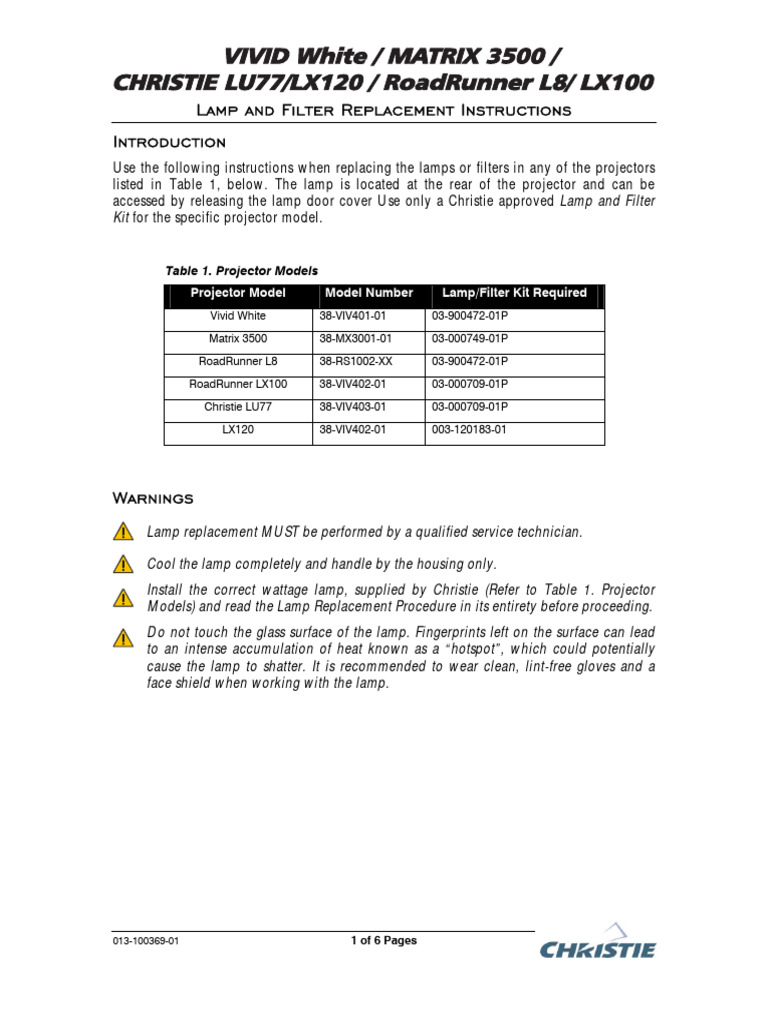 Projector Lamp and Filter Replacement Guide | PDF | Equipment ...