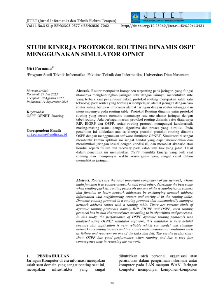 Studi Kinerja Protokol Routing Dinamis Ospf Menggunakan Simulator Opnet ...