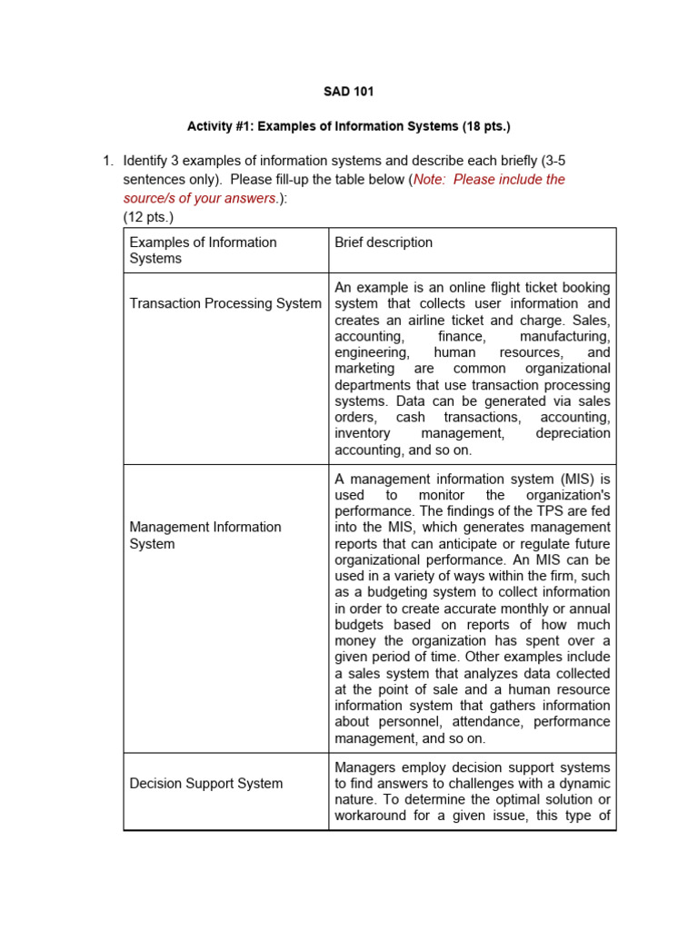 Activity #1 - Examples of Information Systems | PDF | Information ...
