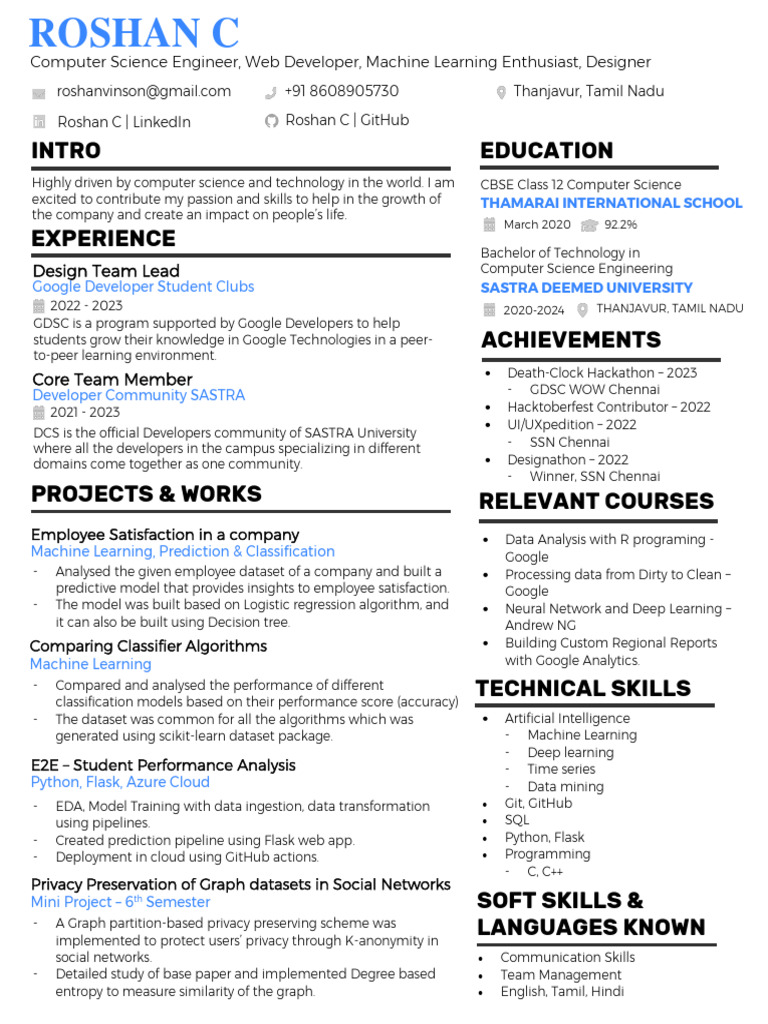 Roshan C: Machine Learning & Web Development | PDF | Machine Learning ...