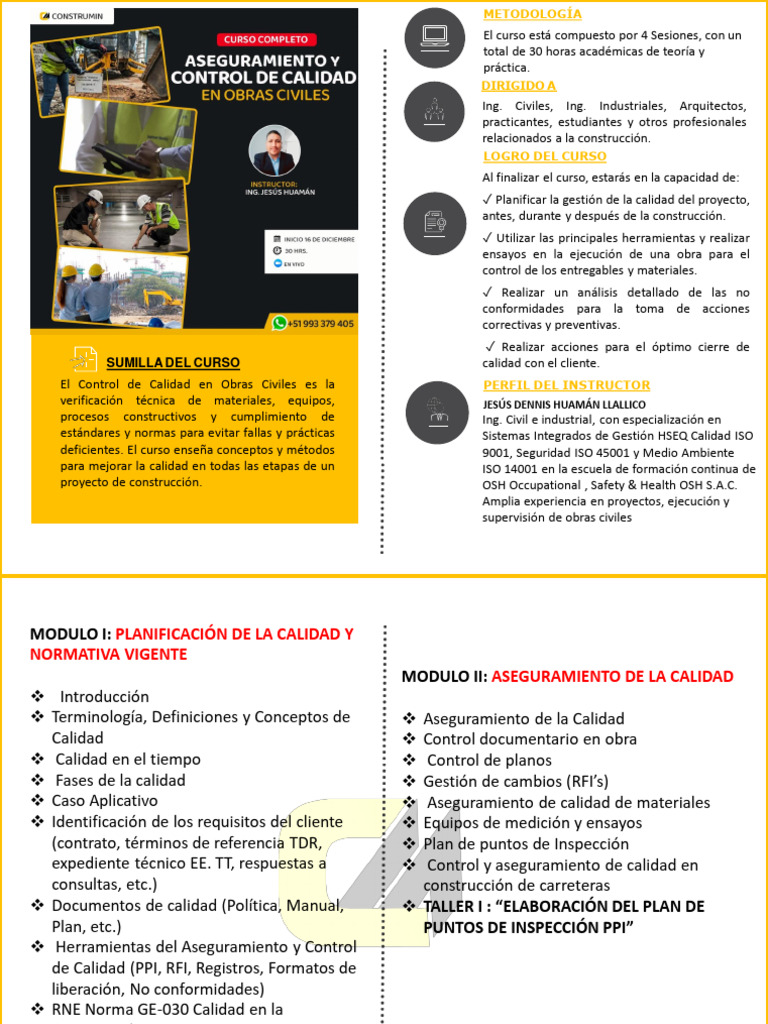 Temario Aseguramiento y Control de Calidad en Obras Civiles | PDF