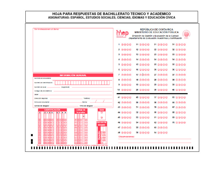 Hoja de respuestas mep pdf