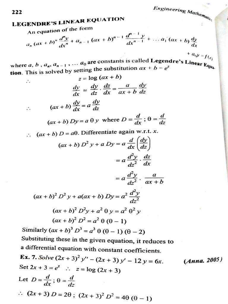 Legendre's Linear Differential Equation | PDF | Equations | Mathematics
