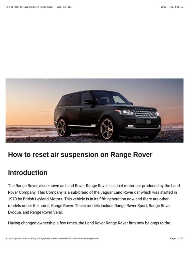 How To Reset Air Suspension On Range Rover Vigor Air Ride PDF