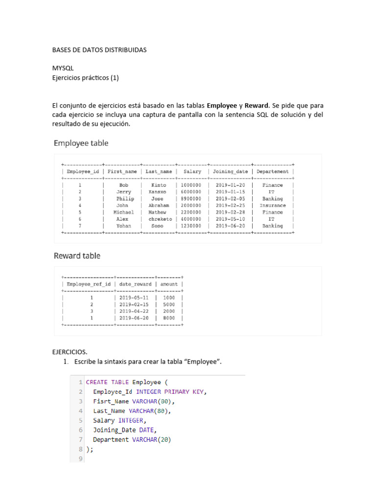 Ejercicios SQL en Bases de Datos MySQL | PDF | Tecnología