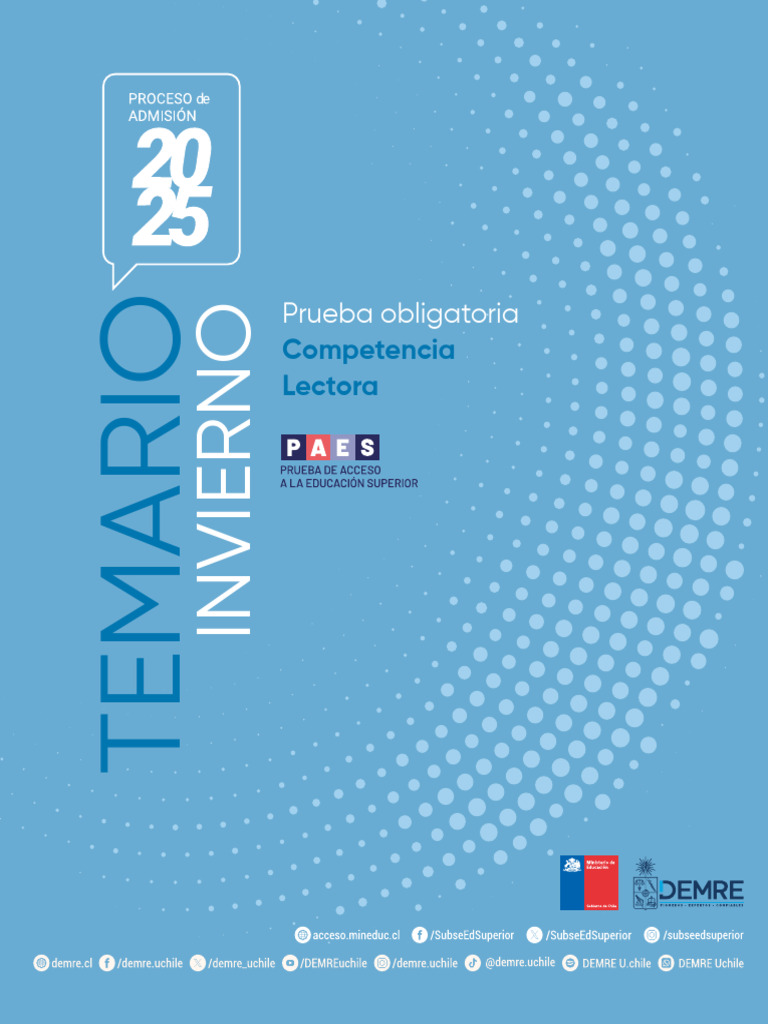 Temario PAES Competencia Lectora 2025 | PDF | Plan de estudios | Evaluación
