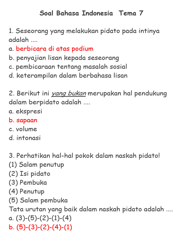 Soal Bahasa Indonesia Tema   PDF