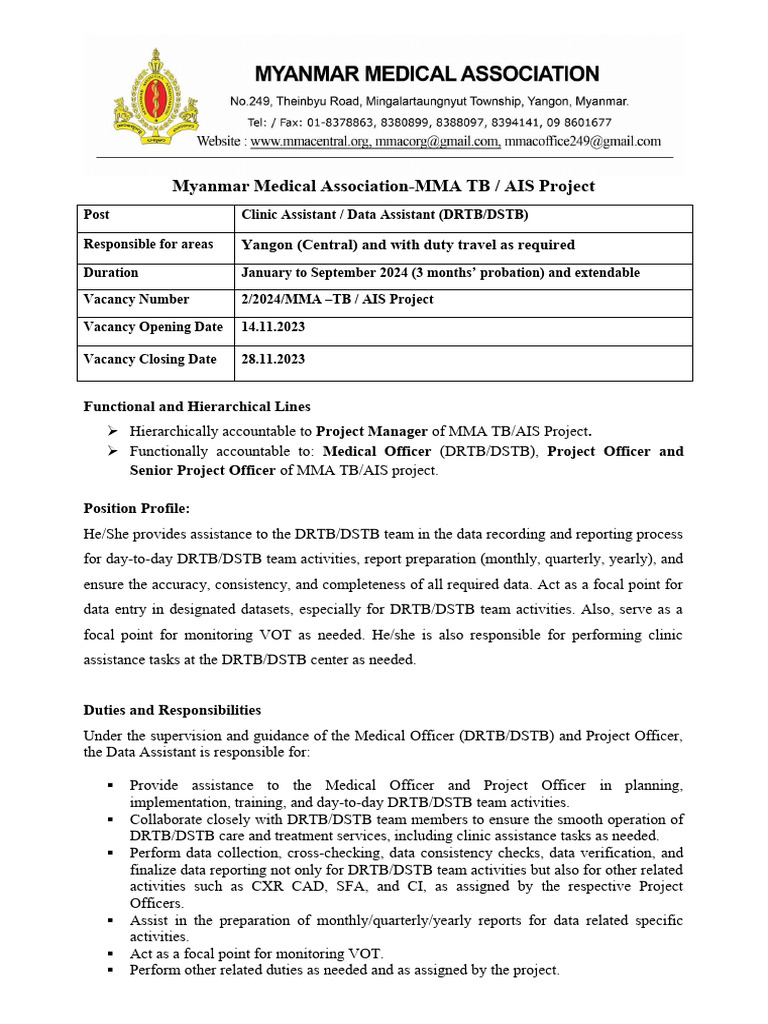 2 2024 Mma Tb Ais Project Clinic Assistant Data Assistant Drtbdstb
