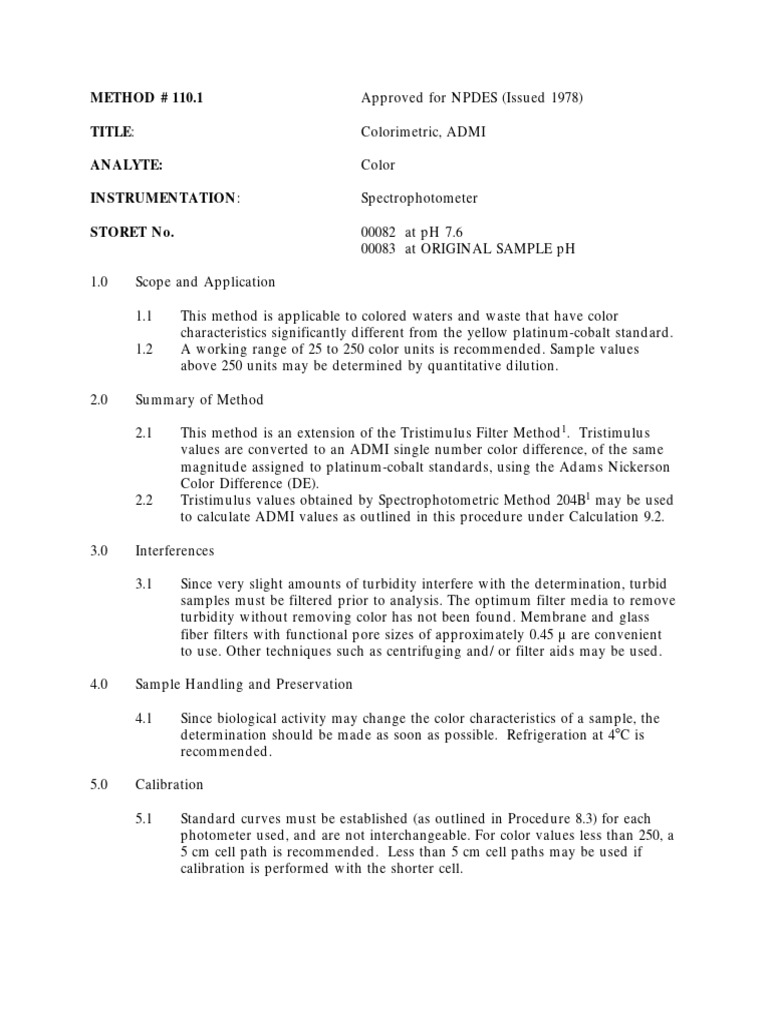 Epa method 110 1 colorimetetric pdf spectrophotometry ph