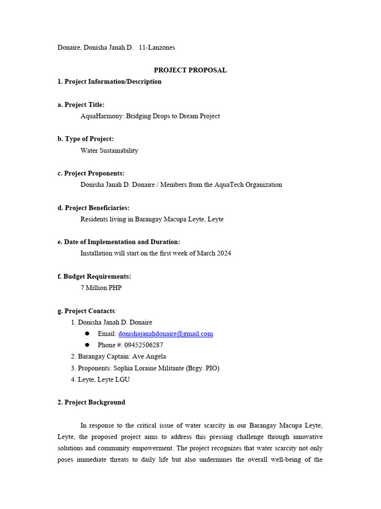 Project Proposal | PDF | Water Conservation | Water