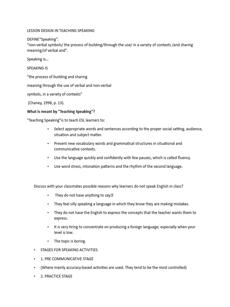 Effective Lesson Design for Speaking | PDF | Nonverbal Communication ...