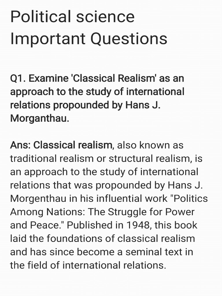 Political Science Important Questions | PDF