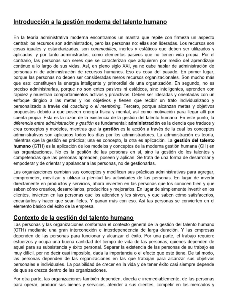 Introducción a la gestión del talento humano | PDF | Gestión de ...