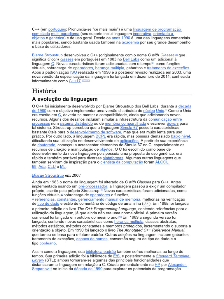 História e evolução da linguagem C++ | PDF | C ++ | Ponteiro ...